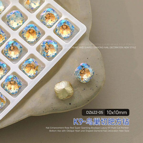 Wholesale K9 nail art pop flash pointed bottom drill magic color high product fat square drill bird nest cut crystal drill ice through nail art decorative drill