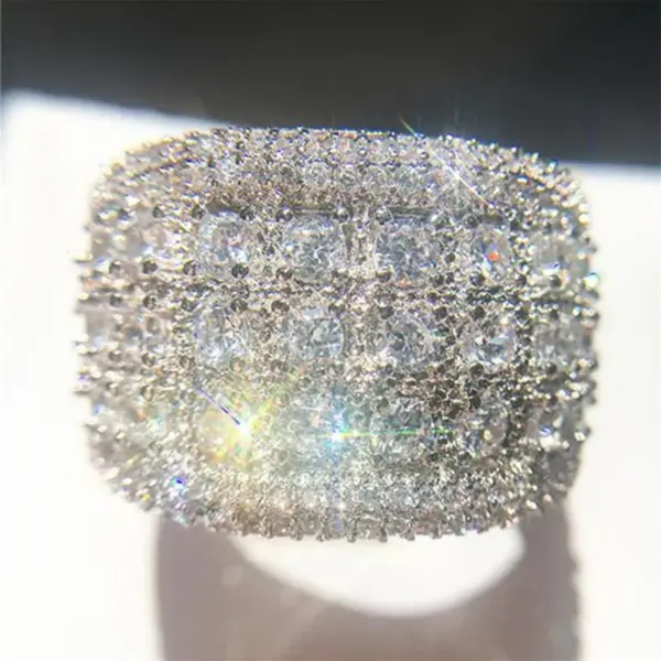 Wholesale Geometric Claw Setting Ring For Women In Copper With White K Plated Water Plating And Zircon Inlay