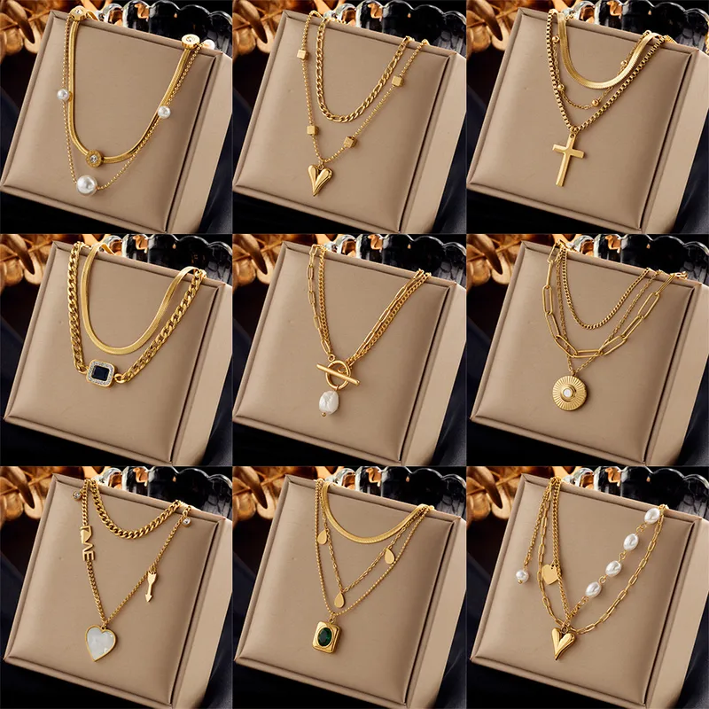 Wholesale Ig Style Simple Style Geometric Titanium Steel Plating Inlay Artificial Pearls Rhinestones Shell Necklace