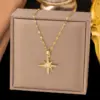 Wholesale Starburst Inlay Pendant Necklace For Women, 18K Gold Plated Copper With Artificial Rhinestones And Lip Chain