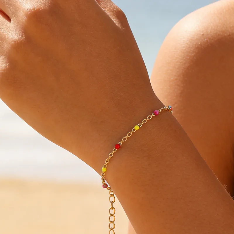 Wholesale Geometric Waterproof Non Tarnish Bracelets For Women, Handmade Chain In 304 Stainless Steel With 18K Real Gold Plated And Zircon Inlay