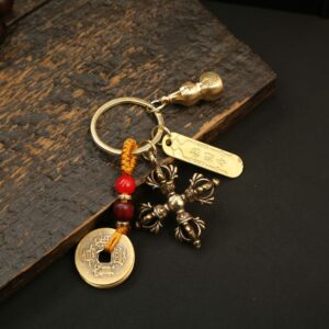 Cross lotus vajra pestle + yellow rope five emperors coin + fortune order + round lucky treasure gourd (send sand)