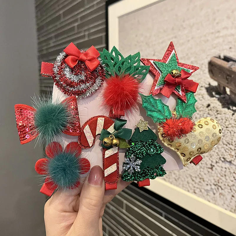 Wholesale Christmas Girl's Hair Clip Shiny Sequins Festival Decoration Bell Flower Ring Side Clip Cute Girl's Hair Accessories