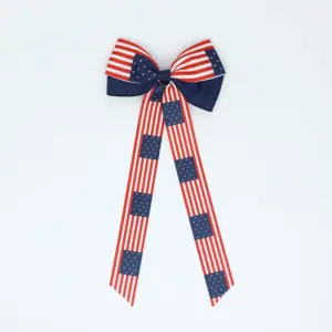 Red Striped Flag Ribbon Hair Clip