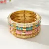 Wholesale Electroplated Flowers Bangle For Women In 304 Stainless Steel With 18K Real Gold Water Plating And Rhinestone Inlay