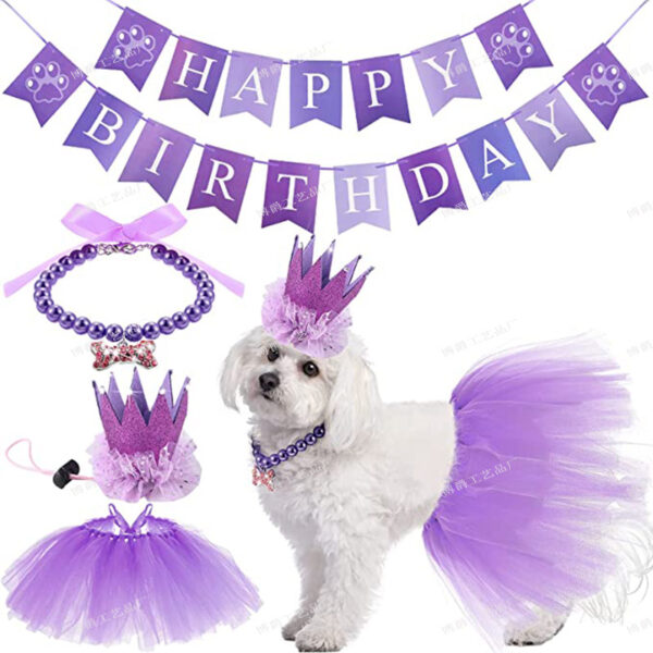 Wholesale Pet Birthday Party Decoration Dog Birthday Gauze Skirt Decoration Bone Necklace Crown Set
