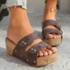 Wholesale one-word sandals and slippers women’s spring muffin thick-soled wedge slippers