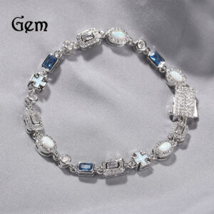 Wholesale Copper set with zircon blue gemstones, sweater chain, opal chain