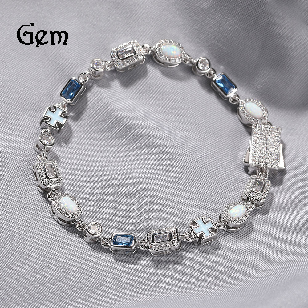 Wholesale Copper set with zircon blue gemstones, sweater chain, opal chain