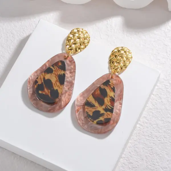 Wholesale Leopard Print Earrings For Women In Maillard Style, Made With Acetic Acid Sheets And 18K Real Gold Electroplated