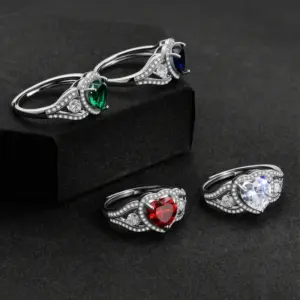 Wholesale Luxurious Heart Shape Ring For Unisex Featuring Copper Material And Zircon Inlay