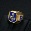 Wholesale Hip Hop HIPHOP Jewelry Titanium Steel Gold Plated Blue Glue Masonic AG Men's Ring