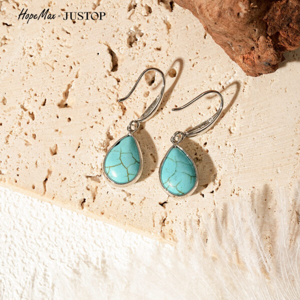 Wholesale Stainless steel natural stone earrings, teardrop-shaped turquoise earrings, natural stone inlaid with turquoise studs.