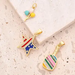 Wholesale 1 Pc/Package 16x10mm 22x20mm 25x11.5mm 3mm 5x3mm Copper Zircon 18K Gold Plated Pentagram Balloon American Flag Polished Pendant