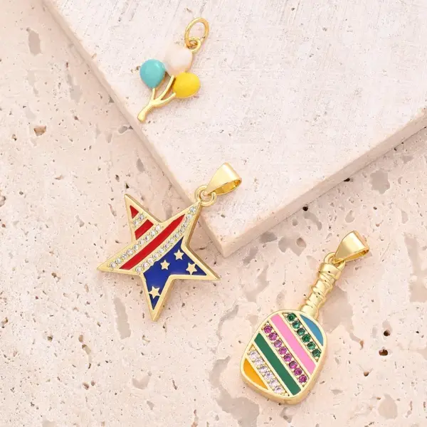 Wholesale 1 Pc/Package 16x10mm 22x20mm 25x11.5mm 3mm 5x3mm Copper Zircon 18K Gold Plated Pentagram Balloon American Flag Polished Pendant