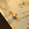 Wholesale Colorful Cube Pendant Necklace Women's Fashion Lightweight Luxury Dopa Cat's Eye Stone Clavicle Chain Geometric Pattern Alloy Copper Jewelry