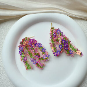 Sequin Flower Stud Earrings Phantom Pink Purple
