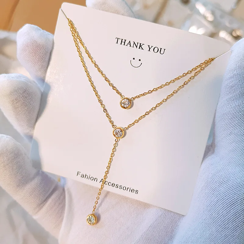 Wholesale PVD Coated Round Titanium Steel IG Style Simple Style Waterproof Non Tarnish 304 Stainless Steel Layered Necklaces