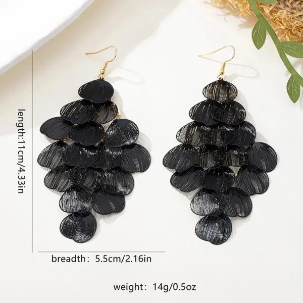 Wholesale Bohemian Dyed Black Tassel Leaves Ear Hook Earrings For Women In KC Golden Plated Alloy