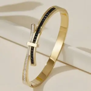 39B-E-8 Gold Black Diamond Imitation Bowknot Design Row Diamond Bracelet
