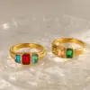 Wholesale 18K Gold Plated 304 Stainless Steel Vacuum Electroplated (In Furnace) Zircon Geometric Setting Gold Women's Ring