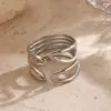 Wholesale Ion Plating (IP) 18K Gold Plated Lines 304 Stainless Steel Casual Hip-Hop Rock Waterproof Non Tarnish Open Rings - Nihaojewelry