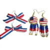 Wholesale American Flag Tassel Earrings For Independence Day, Unisex Design With Red Seed Bead Inlay And Zinc Alloy Ear Pins