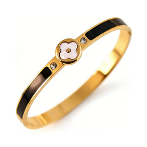 Four-flower black epoxy rhinestone trim / True gold plating in full-body stainless steel furnace