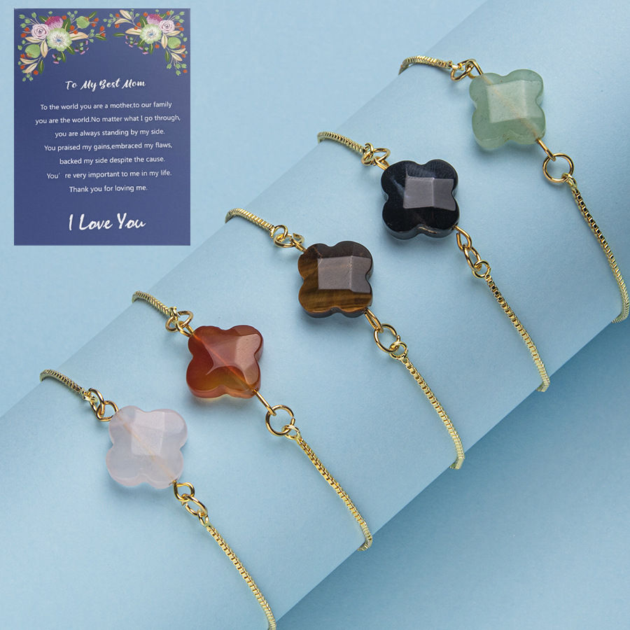 Wholesale New Natural Stone Facet Four-leaf Clover Pendant 18K Gold Color Women Fashion Jewelry Jewelry Gift Card Souvenir