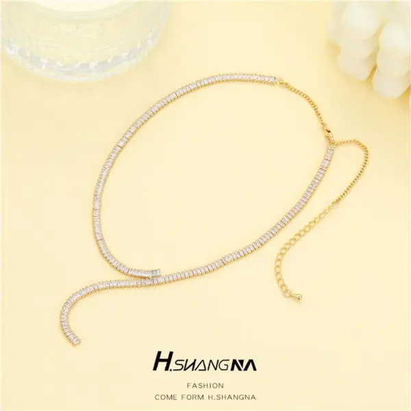 Wholesale Women’s Long Snake Chain Necklace With Tassel Craft, Electroplated Copper Featuring Zircon Inlay