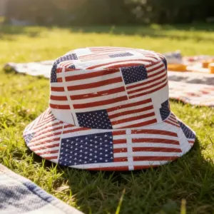 Wholesale Unisex American Flag Bucket Hat With Short Brim, UV Protection, Made Of Polyester Featuring Sewing Craftsmanship
