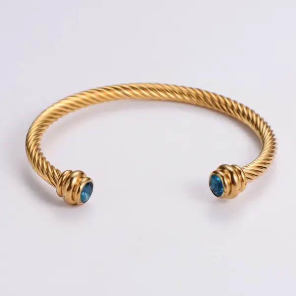 Wholesale Simple Style Geometric 304 Stainless Steel 18K Gold Plated Artificial Diamond Bangle In Bulk