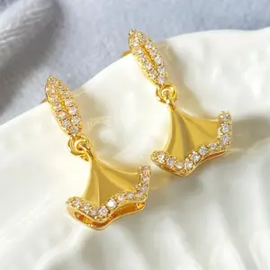 Wholesale 1 Pair IG Style Novelty Ginkgo Leaf Three-dimensional Inlay Copper Zircon Drop Earrings