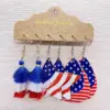 Wholesale New Independence Day Earrings Suit Red White Blue Tassel Earrings American Flag Printed Wooden Earrings