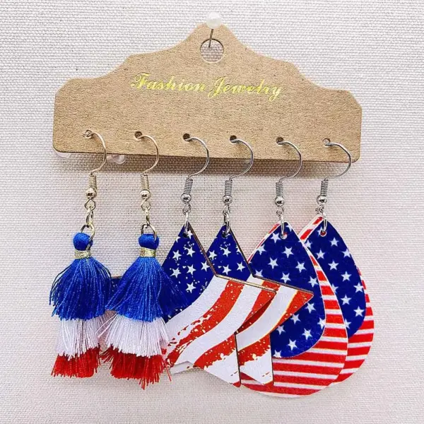 Wholesale New Independence Day Earrings Suit Red White Blue Tassel Earrings American Flag Printed Wooden Earrings