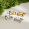 Wholesale Ladies Adjustable Open Ring Minimalist Style 18K Gold Stainless Steel Geometric Cat And Dog Design With Diamond Lines Sausage Dog