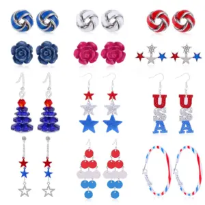 Wholesale Jewelry 1 Pair Ethnic Style American Flag Alloy Hoop Earrings Ear Hook