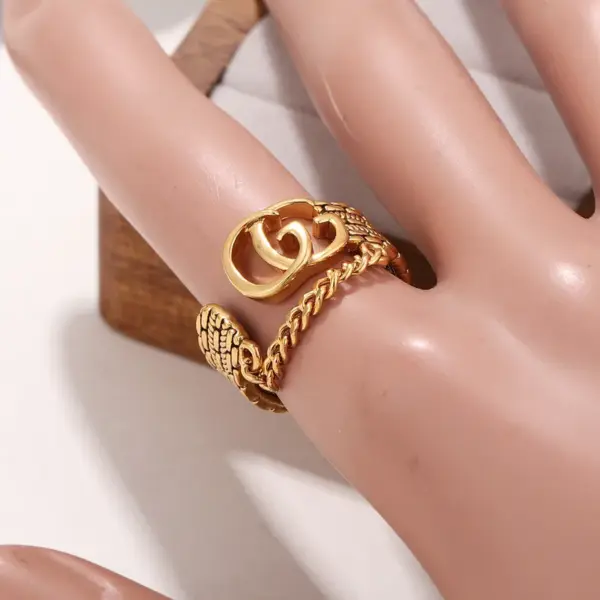 Wholesale Three-dimensional Letter Open Ring For Women In Copper With Golden Plated UV Plating And 0.03µm Thickness