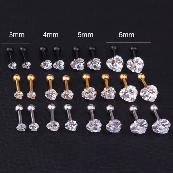 Wholesale Ear Cartilage Rings & Studs Fashion Heart 316L Stainless Steel Waterproof Non Tarnish Surgical Steel Zircon Vacuum Plating