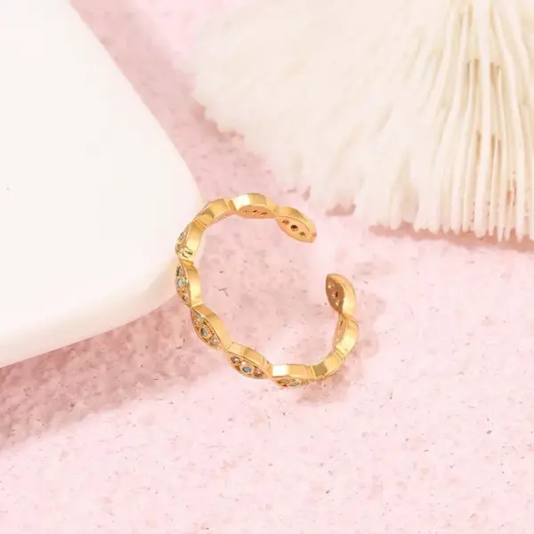 Wholesale Geometric Open Rings For Women In Copper With 14K Real Gold Plating And Zircon Inlay, Perfect Birthday Gift