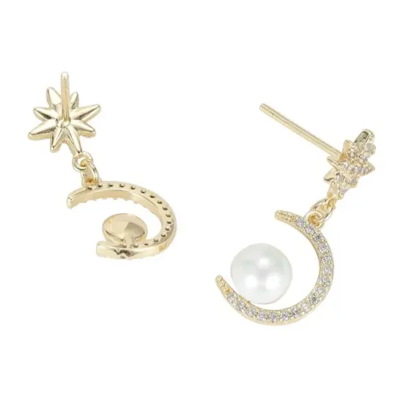 Wholesale Moon Stud Earrings For Women With 925 Sterling Silver Posts, Copper Base, 14K Gold Plated Finish, Zircon Inlay