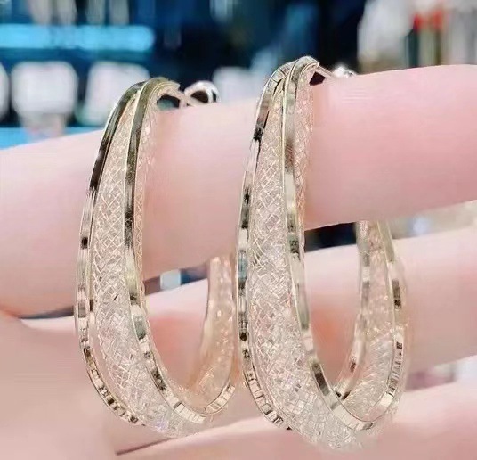 Wholesale Geometric metal mesh crystal circle earrings elegant high sense niche design light luxury earrings