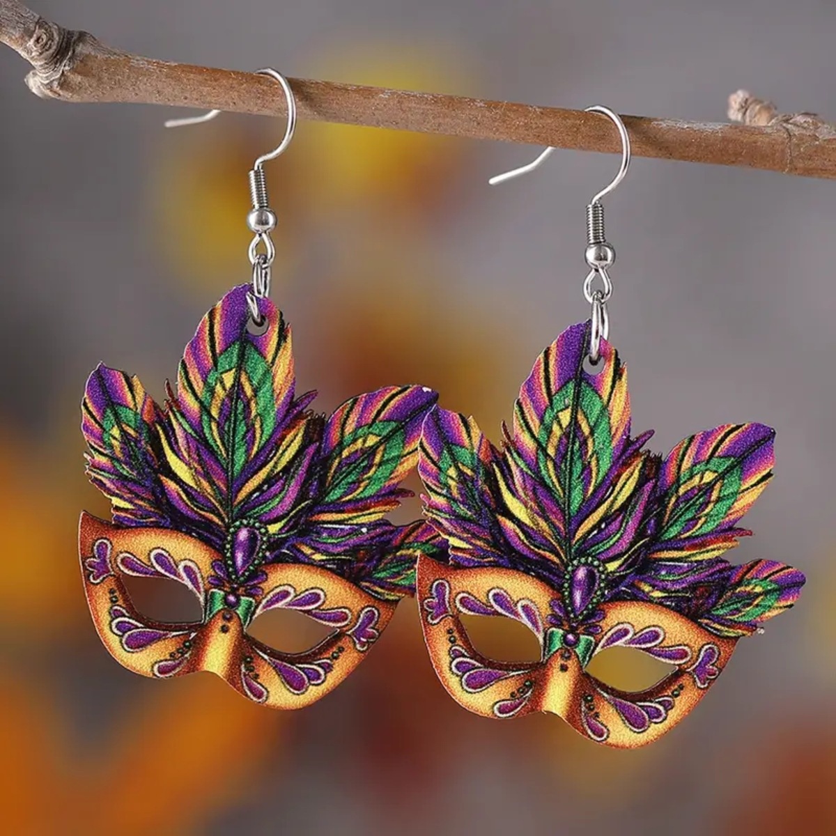 Wholesale Europe and the United States cross-border explosions Amazon carnival color jewelry exaggerated mask hollow wooden personality trend earrings