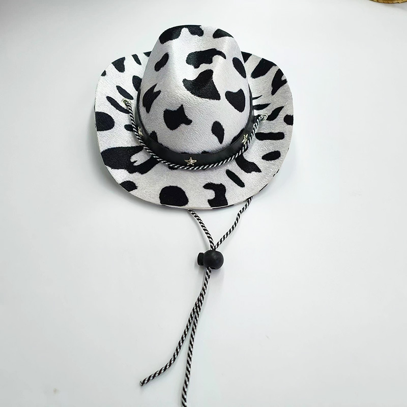 Wholesale New Western cowboy hat milk pattern Top Hat sun hat cute baby doll hat birthday party hat mini pet hat