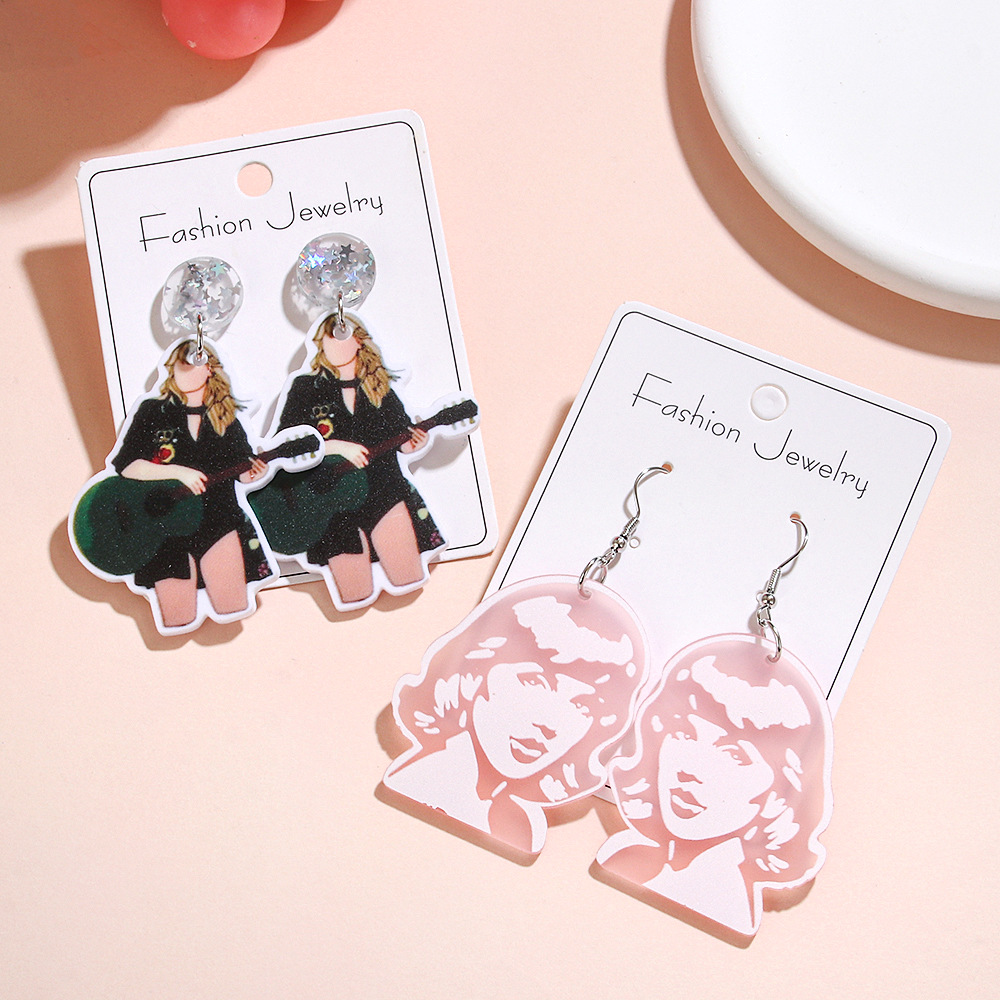 Wholesale European and American Cross-border Fashion Trend Earrings Creative Acrylic Female Singer Mould Musician Pendant Earrings