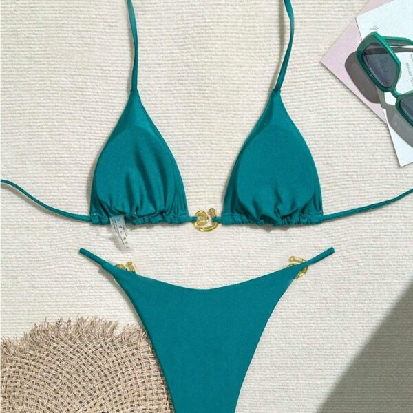 oly-fe80ffd48d2f748fbb9c6c537a7286ed Wholesale bikini metal ring thin flash high sexy split bikini solid color swimsuit batch
