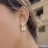 Wholesale Oval Waterproof Non Tarnish Earrings For Women, 304 Stainless Steel With 18K Real Gold PVD Coated Plating And Zircon Inlay