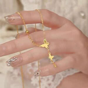Wholesale Titanium Steel Necklace New Butterfly Tassel Necklace Women's 18K Gold Plated Exquisite Versatile High-End Clavicle Chain Pendant