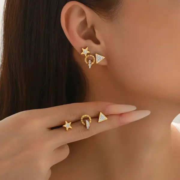 oly-fe9c76118d1a13aa2014e3dc5244b1da Wholesale 304 Stainless Steel Cherry Strawberry PVD Coated Artificial Diamond Real Gold Plated Casual Simple Style Waterproof Non Tarnish Earrings