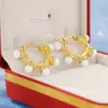 Wholesale British Retro Pearl Earrings Gold-Plated Stainless Steel Foldable Surface Geometric Hoop Rose Gold Titanium Steel Unisex